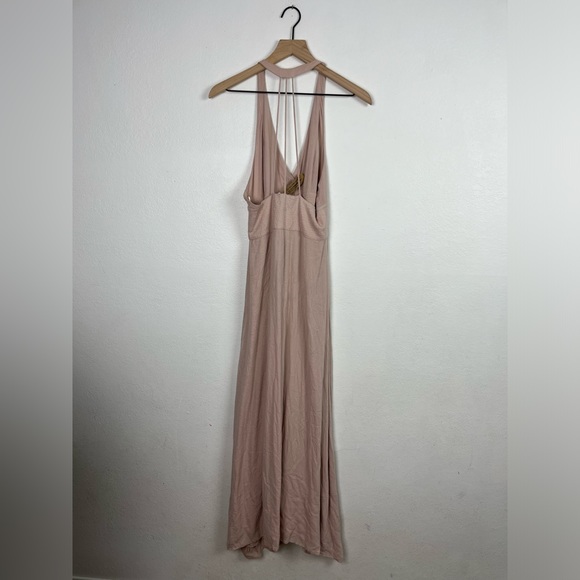 Irene’s Story Taupe pink Sleeveless v-neck front button Midi Dress - Picture 2 of 10